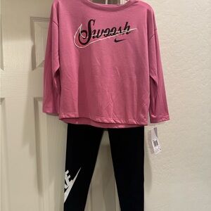 NWT Girls Nike "Swoosh" Shine Long Sleeve Graphic T-Shirt & Leggings Set Size 6X